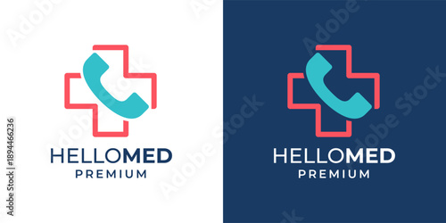 Call Doctor Logo Design Concept. Medical Call Icon Logo with Telephone and Plus Sign Vector Illutration Template.