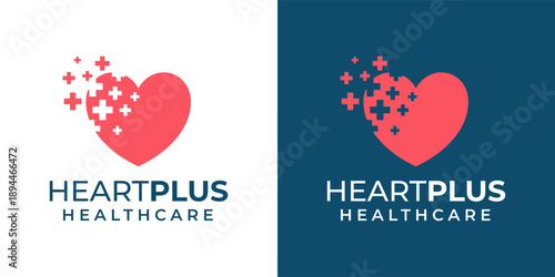Heart Disease Recovery Logo Design Illustration. Pixel Plus Logo Design Vector. Healthcare, Rehabilitation, Medical, Heart, Cross, Plus Illustration Vector.