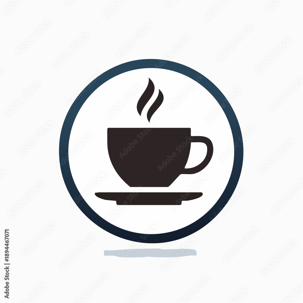 Obraz premium Minimalist vector illustration of a steaming coffee cup within a circular frame design