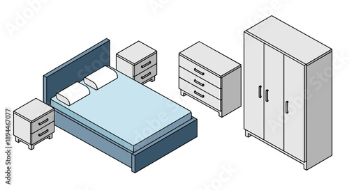 Bedroom Furniture Set with Wardrobe and Nightstands.