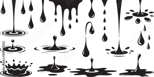 ink drip illustrations showing splatter ripple and jet shapes