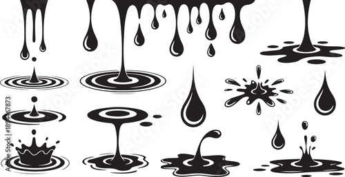 ink drop vector set of dripping splashes and crown splashes