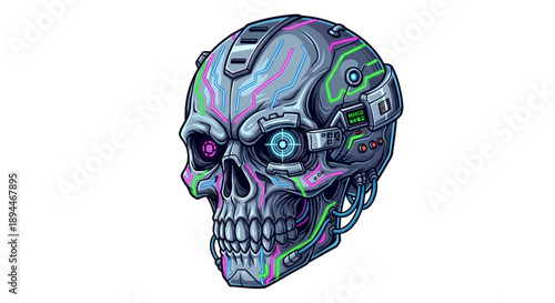 Cyborg Skull with Mechanical Components.