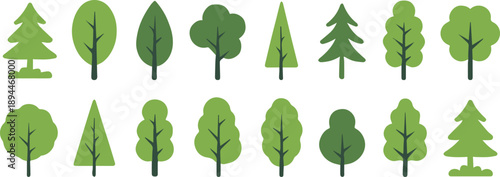 tree collection of flat tree icons and botanical silhouettes