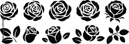 rose decorative vector pack single line silhouettes and leaf motifs