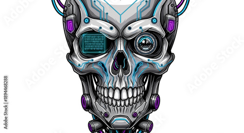 Futuristic Cyborg Skull with Mechanical Parts.