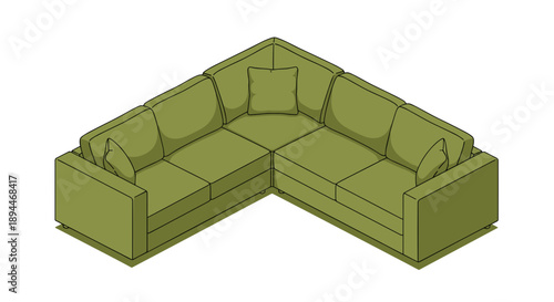 Green Corner Sofa Furniture Illustration.