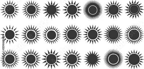 sun icon set stylized sun symbols grid vector elements