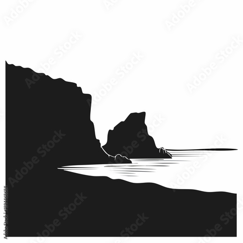 Monochromatic majestic cliffside retreat captures the essence of coastal tranquility and scenic