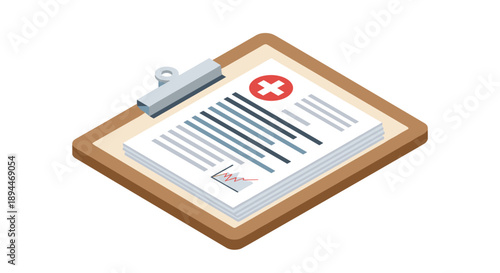 Medical Form on Clipboard with Red Cross.