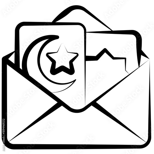 Eid Envelope Outline Hand Drawn Icon, Mini Illustration For Modern Concept, Print, Ui, Ux Kit, Web And App Development. Vector Related To Ramadan, Eid Al-Fitr, Eid Al-Adha And More