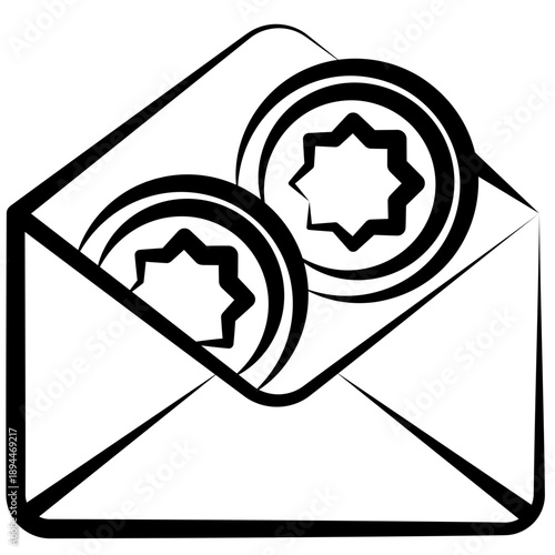 Eid Envelope Outline Hand Drawn Icon, Mini Illustration For Modern Concept, Print, Ui, Ux Kit, Web And App Development. Vector Related To Ramadan, Eid Al-Fitr, Eid Al-Adha And More
