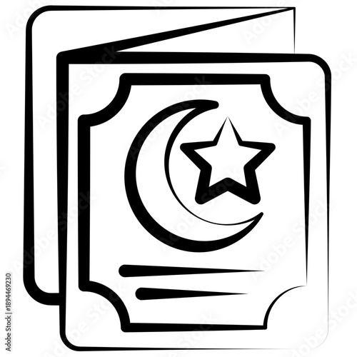 Greeting Card Outline Hand Drawn Icon, Mini Illustration For Modern Concept, Print, Ui, Ux Kit, Web And App Development. Vector Related To Ramadan, Eid Al-Fitr, Eid Al-Adha And More