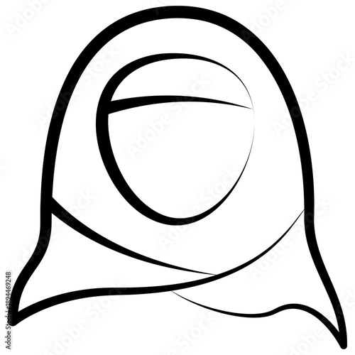 Hijab Outline Hand Drawn Icon, Mini Illustration For Modern Concept, Print, Ui, Ux Kit, Web And App Development. Vector Related To Ramadan, Eid Al-Fitr, Eid Al-Adha And More