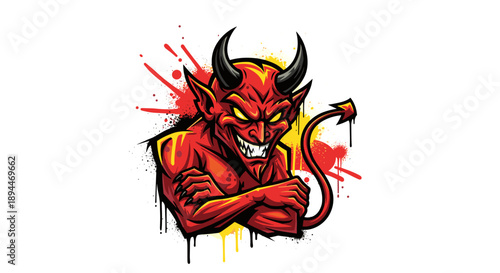 Red Cartoon Devil Character Illustration.