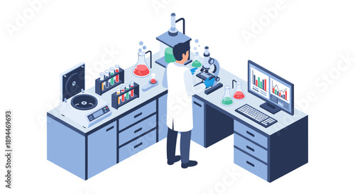Scientist Working in Laboratory Setting Equipment.