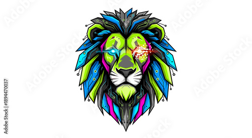 Vibrant Lion Head Illustration with Mane.