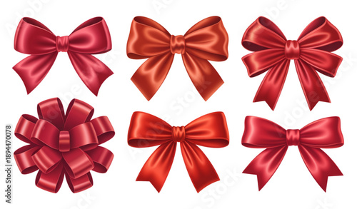 Luxury red ribbon bow vector illustration isolated on white for gift packaging greeting cards and holiday designs