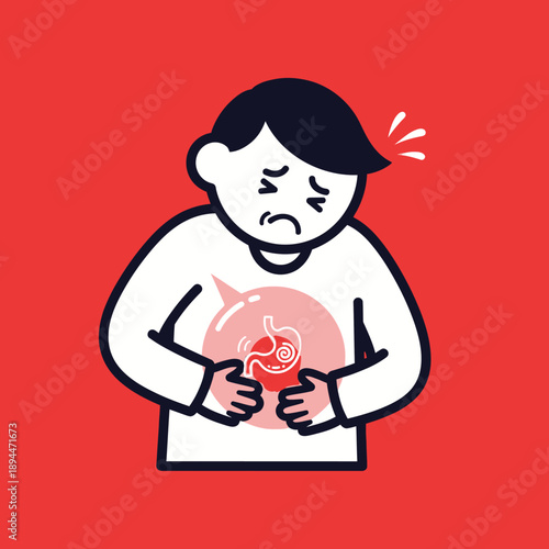 Man with Stomach Ache, Digestive Issues, Gastric Pain Illustration