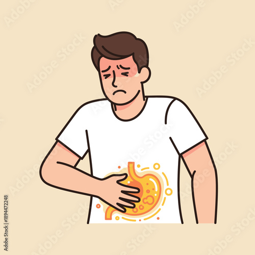 Man with Stomach Ache, Digestion Problem, Gastric Pain, Discomfort, Unhealthy Feeling