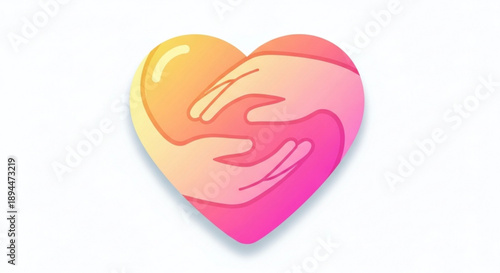 Heart shaped hands holding love symbol gradient pink yellow