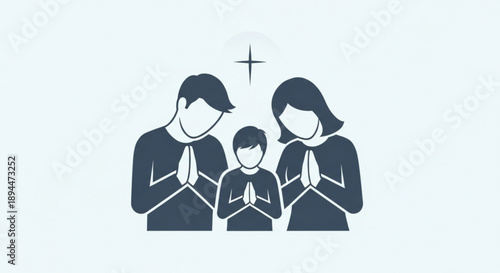 Family praying together in unity and faith at home