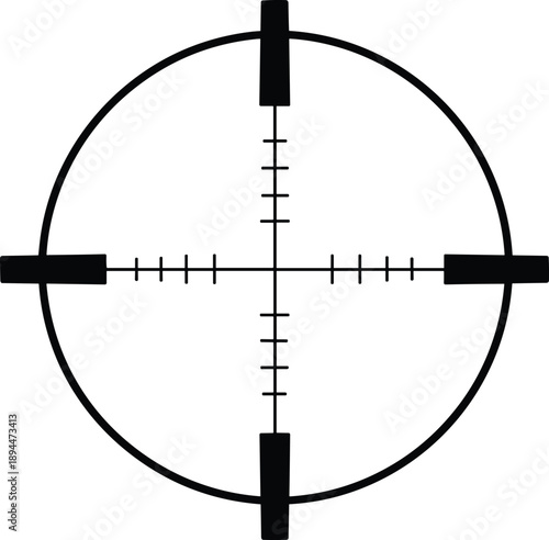 Black circular coordinate system with crosshair and tick marks symbolizing polar graph, precision measurement, vector field, or mathematical analysis in graphic design
