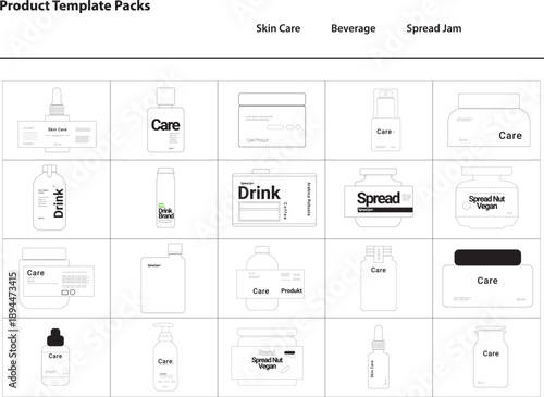 20 minimal outline packaging template product skin care, beverage drink, and spread jam