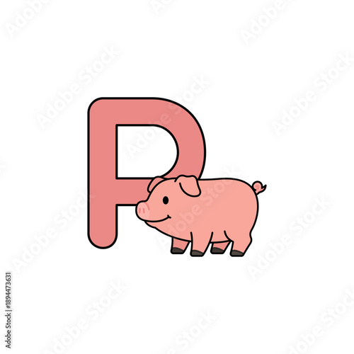 Vector Animal Alphabet Cartoon Pig Illustration