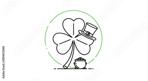 St patrick's day clover with hat and gold coins in circle