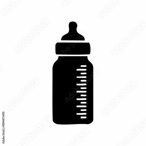 Simple Black and White Baby Bottle Vector Illustration for Infancy and Childcare Concepts