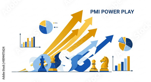 Business strategy concept with chess pieces arrows and graphs for growth analysis