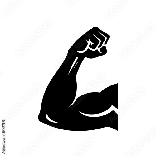 Bold line black and white icon of arm bent, simplified anatomy, bold contour line, flat vector