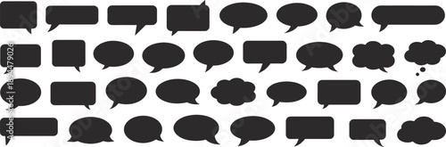 Speech and thought bubble icon set, black silhouette collection, comic dialogue shapes, vector graphic, communication symbol, UI element, cloud bubble, 