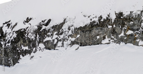 Obraz na plátně Snowy Mountain Cliffs and Snow Field in Rugged Terrain, BC, Canada Landscape Alp