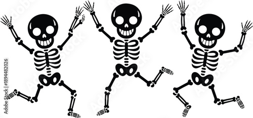 Dancing Skeleton Cartoon Icons  Funny Halloween Party Characters