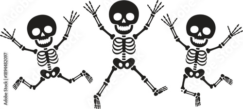 Dancing Skeleton Cartoon Icons  Funny Halloween Party Characters