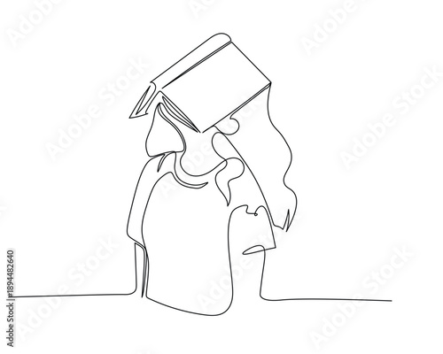 Minimalist line drawing of a man holding books and an apple while flexing his bicep Symbolizes the strong connection between knowledge, education, and physical health