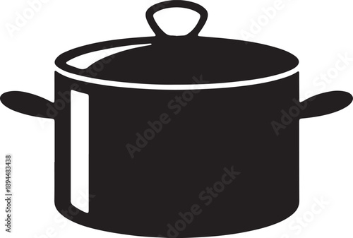 Black cooking pot with lid and handles isolated on white background simple kitchen
