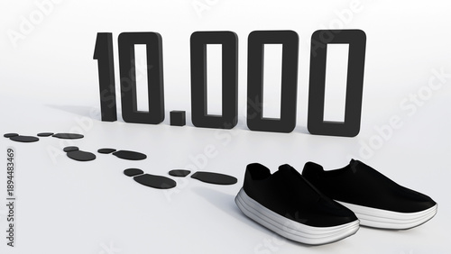 Φωτογραφία A 3d rendering of running shoes and the number 10,000  refers to a 10K race or the classic 10,000 steps daily goal