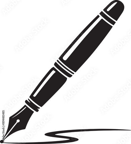 Black fountain pen a curved line on a white background writing
