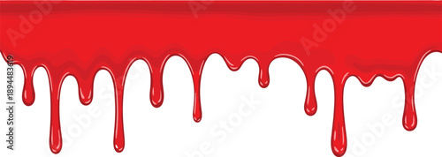 Glossy red liquid dripping from horizontal edge with elongated shapes representing paint, blood, or horror themes for artistic and Halloween design