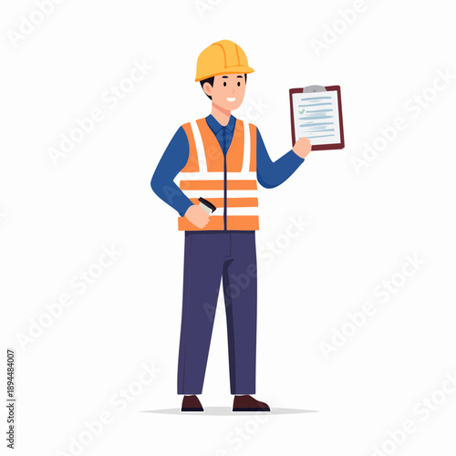 チェックリストを確認する建設作業員のベクターイラスト