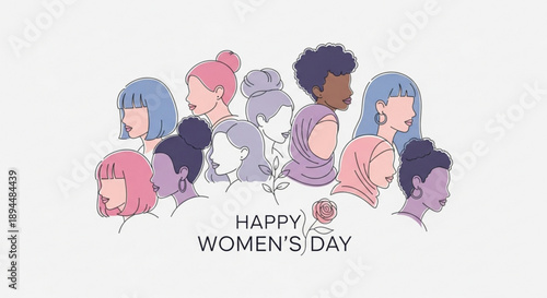 Diverse group of women celebrating International Womens Day minimalist vector illustration representing unity and empowerment for graphic design