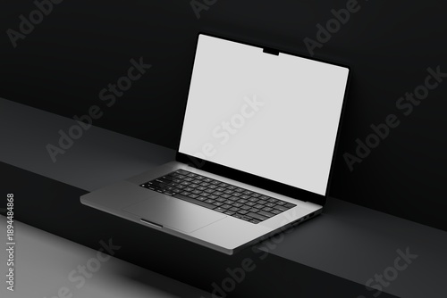 High Quality Laptop Mockup in Minimal Dark Workspace