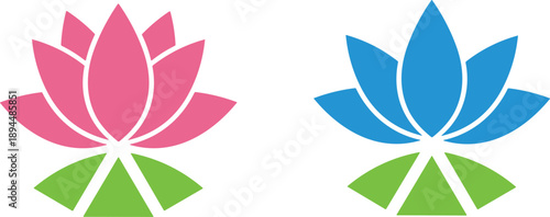 Lotus flower icon set pink and blue floral symbols for wellness yoga spa beauty meditation health nature vector,