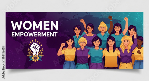 Diverse women standing together in solidarity with fists raised promoting female empowerment and unity