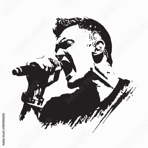 Metal Vocalist Performing Passionately On Stage Silhouette Vector