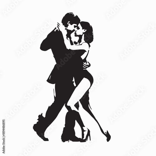 Couple Salsa Dance Silhouette Images. on White Background