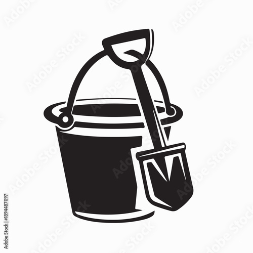 Sand Bucket and Shovel Silhouette Vector Isolated on White Background